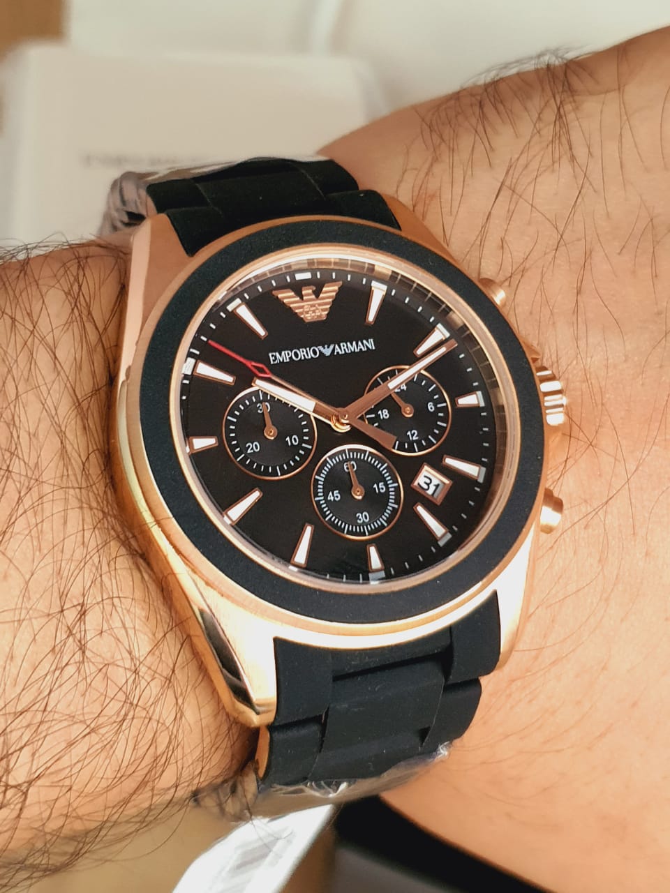 Emporio Armani Men’s Analogue Quartz Silicone & Stainless Steel Black Dial 44mm Watch AR6066