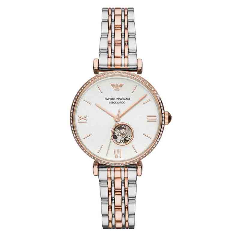 Emporio Armani Women’s Automatic Stainless Steel White Open Heart Dial 34mm Watch AR60019