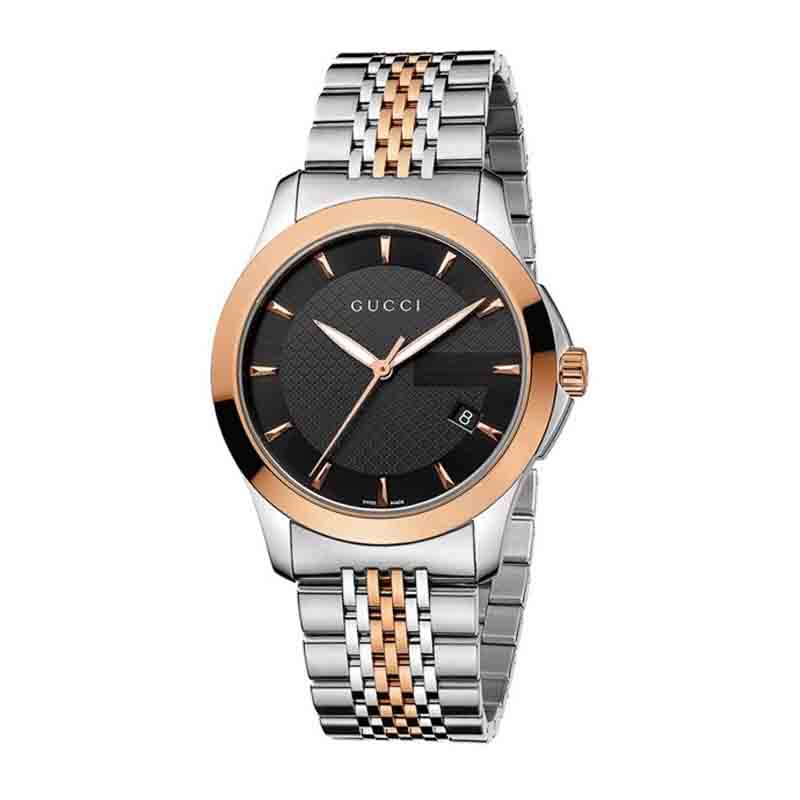 Gucci G Timeless Black Dial Two Tone Steel Strap Watch For Men - YA126410