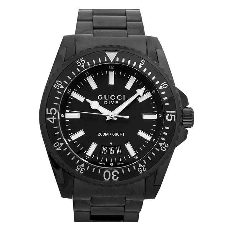 Gucci Dive Quartz Black Dial Black Steel Strap Watch For Men - YA136205