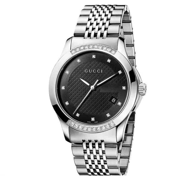Gucci Women’s Swiss Made Quartz Silver Stainless Steel Black Dial 38mm Watch YA126408