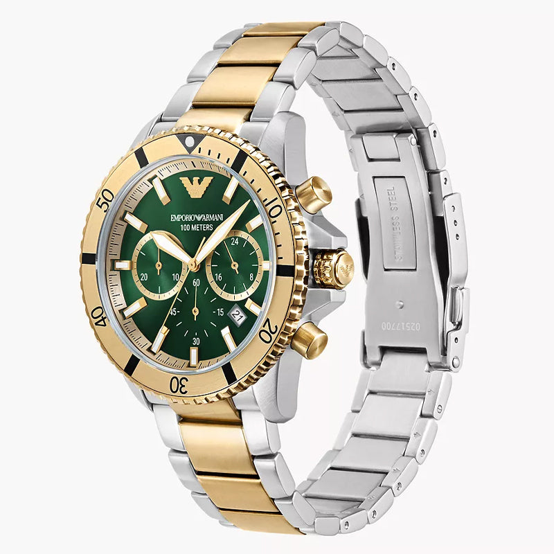 Emporio Armani Men’s Quartz Two-tone Stainless Steel Green Dial 43mm Watch AR11586