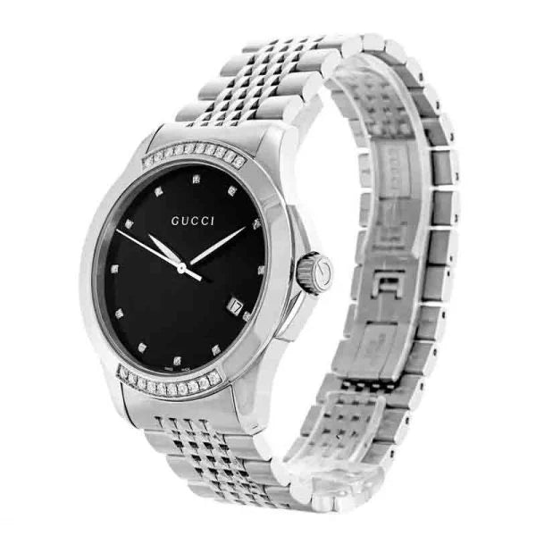 Gucci Women’s Swiss Made Quartz Silver Stainless Steel Black Dial 38mm Watch YA126408