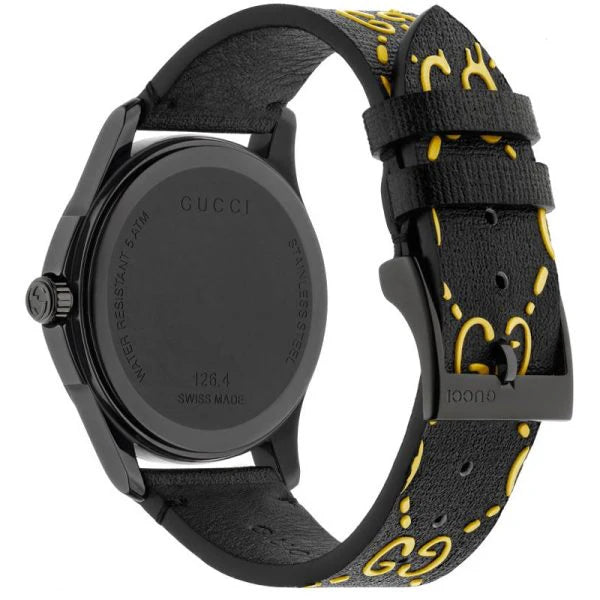 Gucci Unisex Swiss Made Quartz Black Silicone Strap Black & Yellow Dial 38mm Watch YA1264019