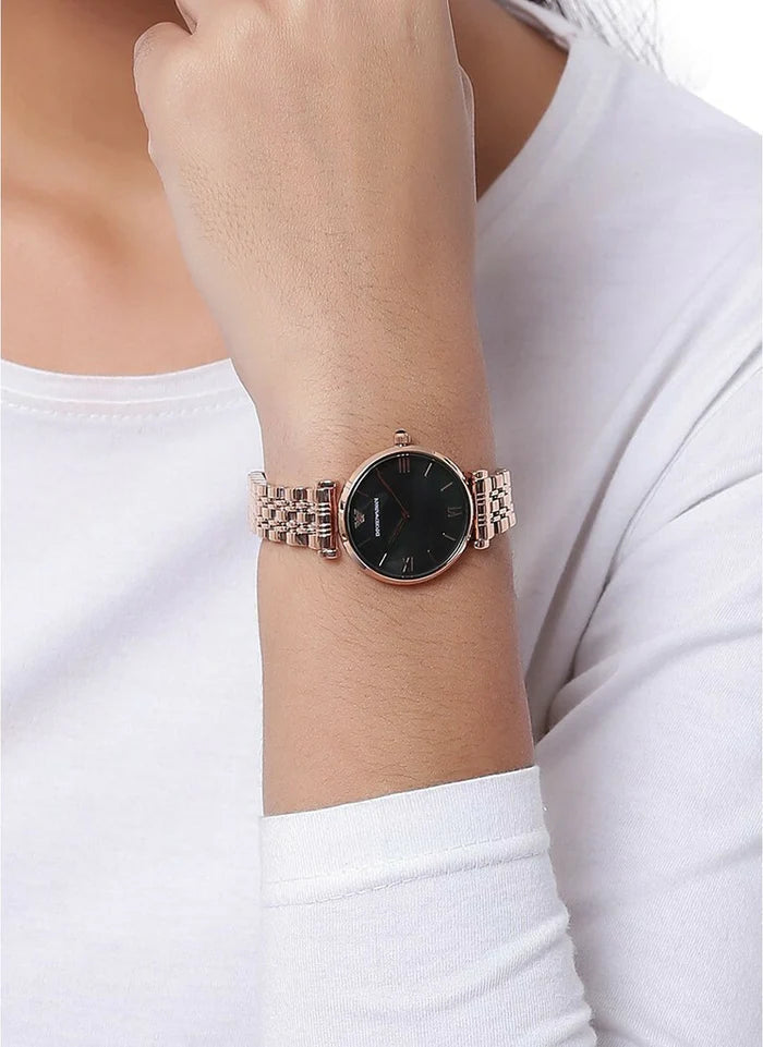 Emporio Armani Women’s Analog Stainless Steel Black Dial 32mm Watch AR11145