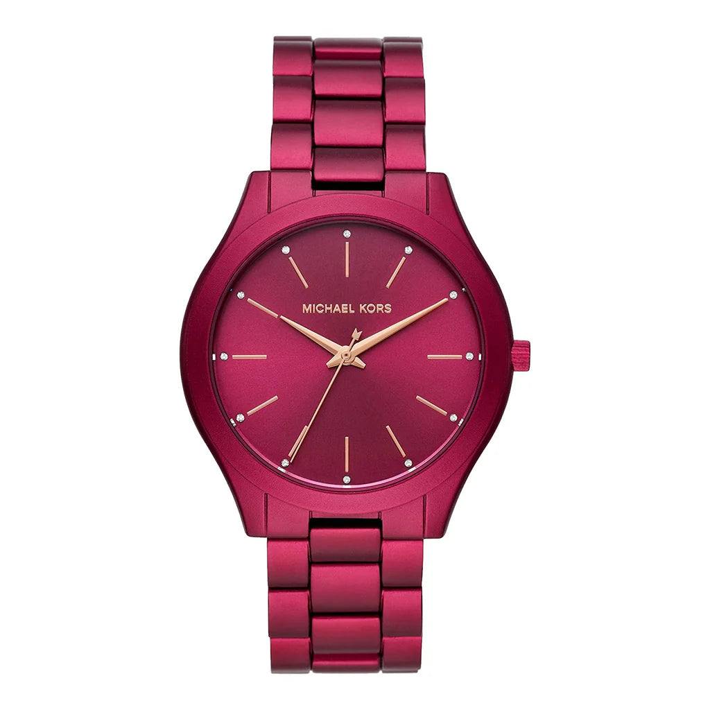 Michael Kors Slim Runway Red Dial Red Steel Strap Watch For Women - MK4505