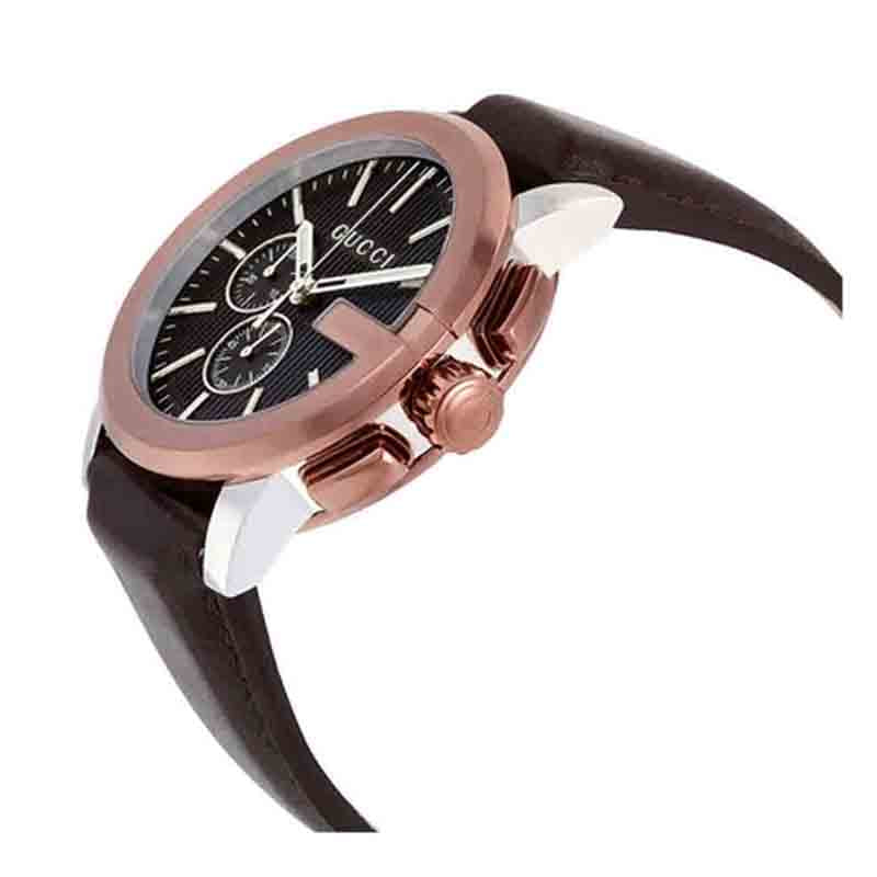 Gucci Men’s Swiss Made Quartz Leather Strap Black Dial 44mm Watch YA101202