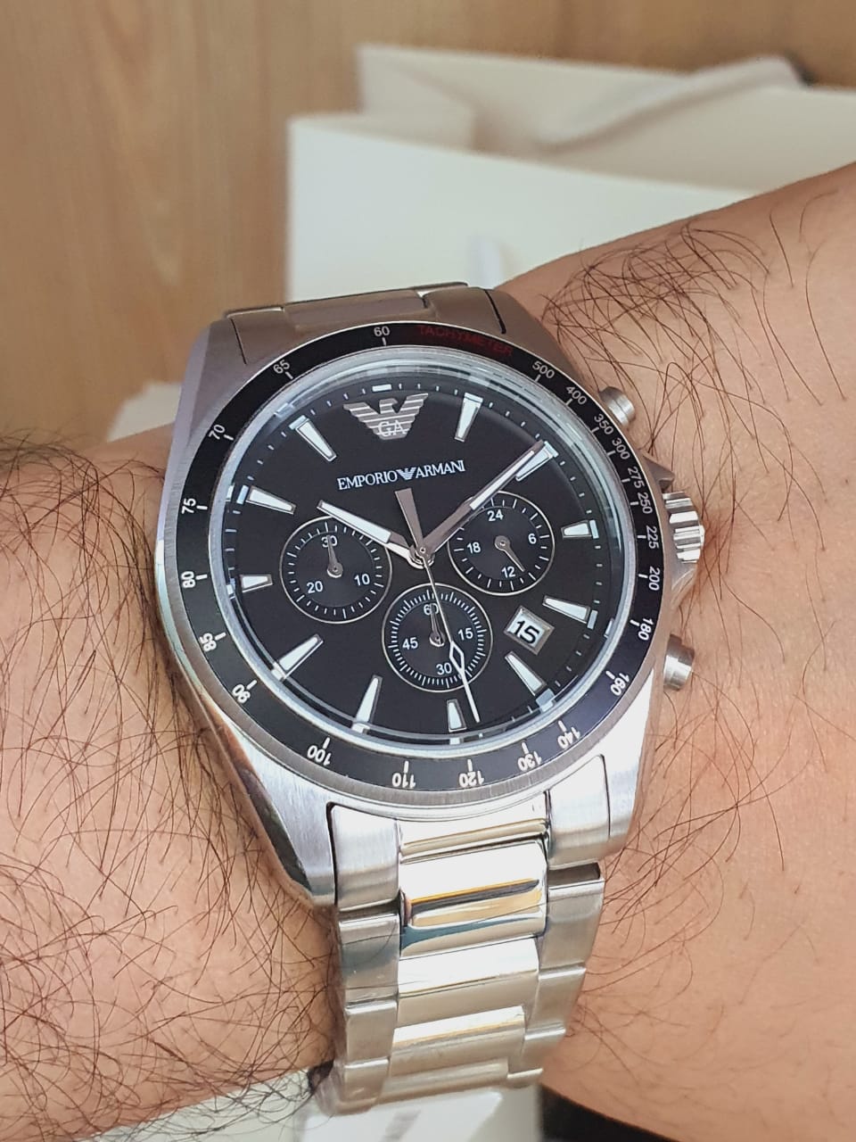 Emporio Armani Men’s Chronograph Quartz Stainless Steel Black Dial 44mm Watch AR6098