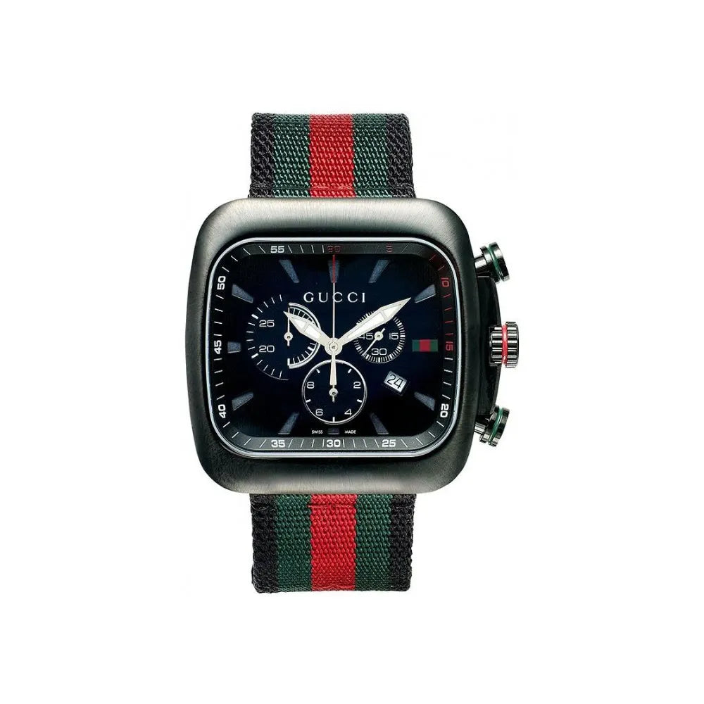 Gucci Coupe Black Red and Green Nato Black Dial Chronograph Quartz Watch for Gents - YA131202