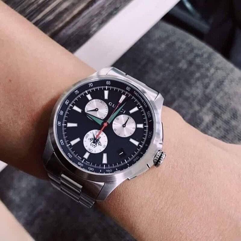 Gucci G-Timeless Silver Stainless Steel Black Dial Chronograph Quartz Watch for Gents - YA126267