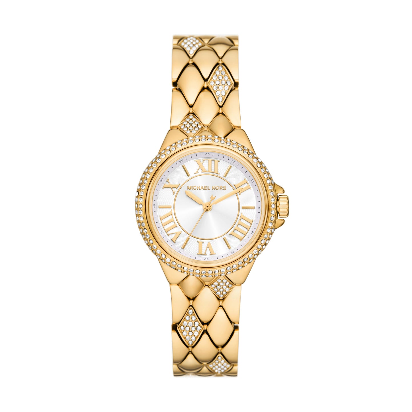 Michael Kors Ladies Mini Camille Pave Watch | 33mm | Silver Dial | Gold Bracelet MK4801