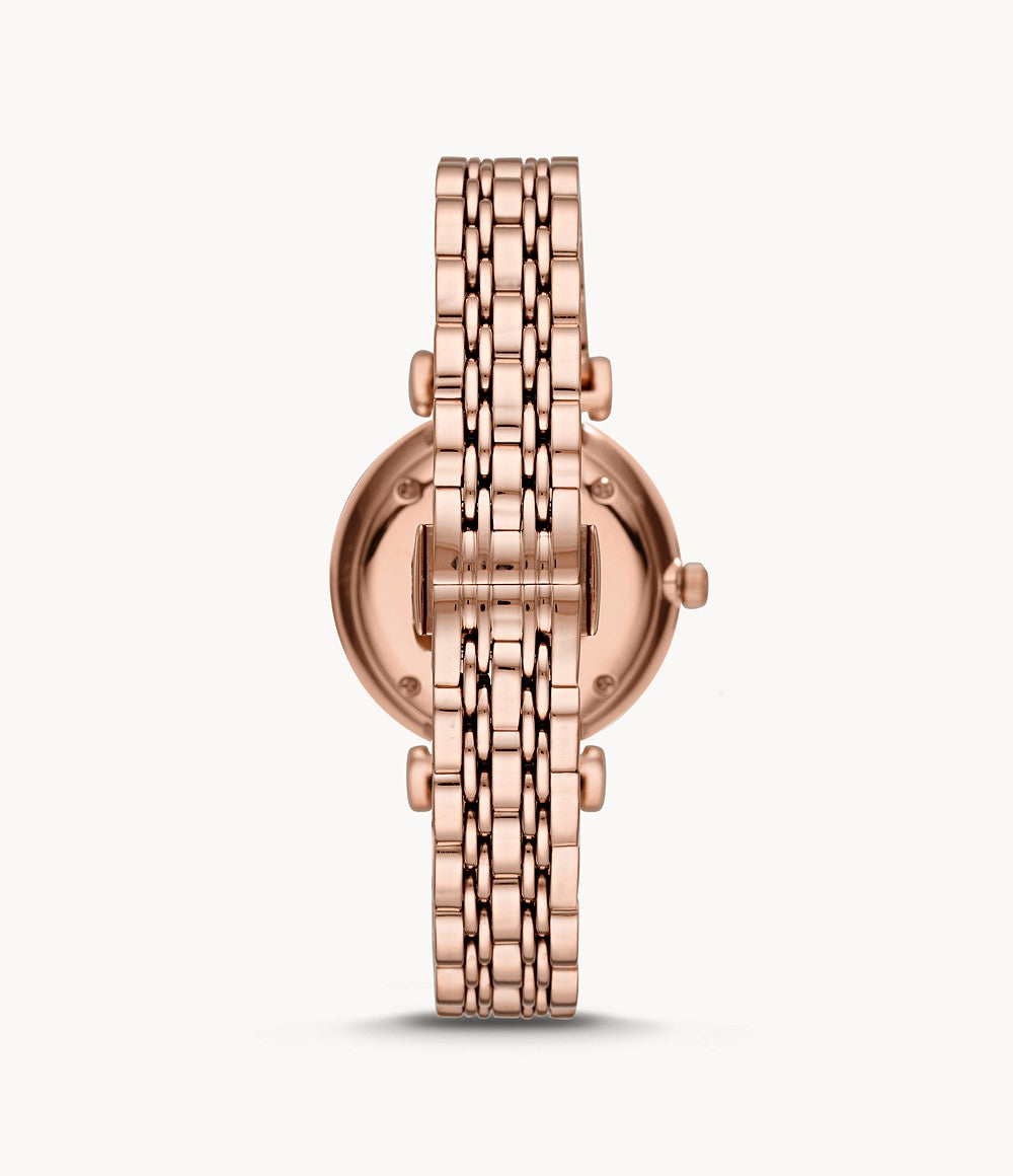 Emporio Armani Women’s Quartz Rose Gold Stainless Steel Silver Crystal Pave Dial 32mm Watch AR11244