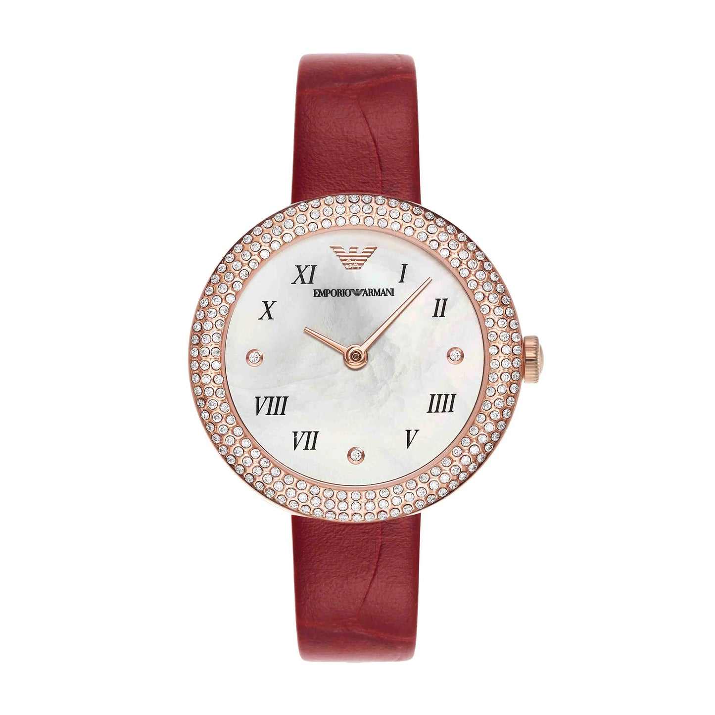 Emporio Armani Rosa Two Hand White Dial Red Leather Strap Watch For Women - AR11357