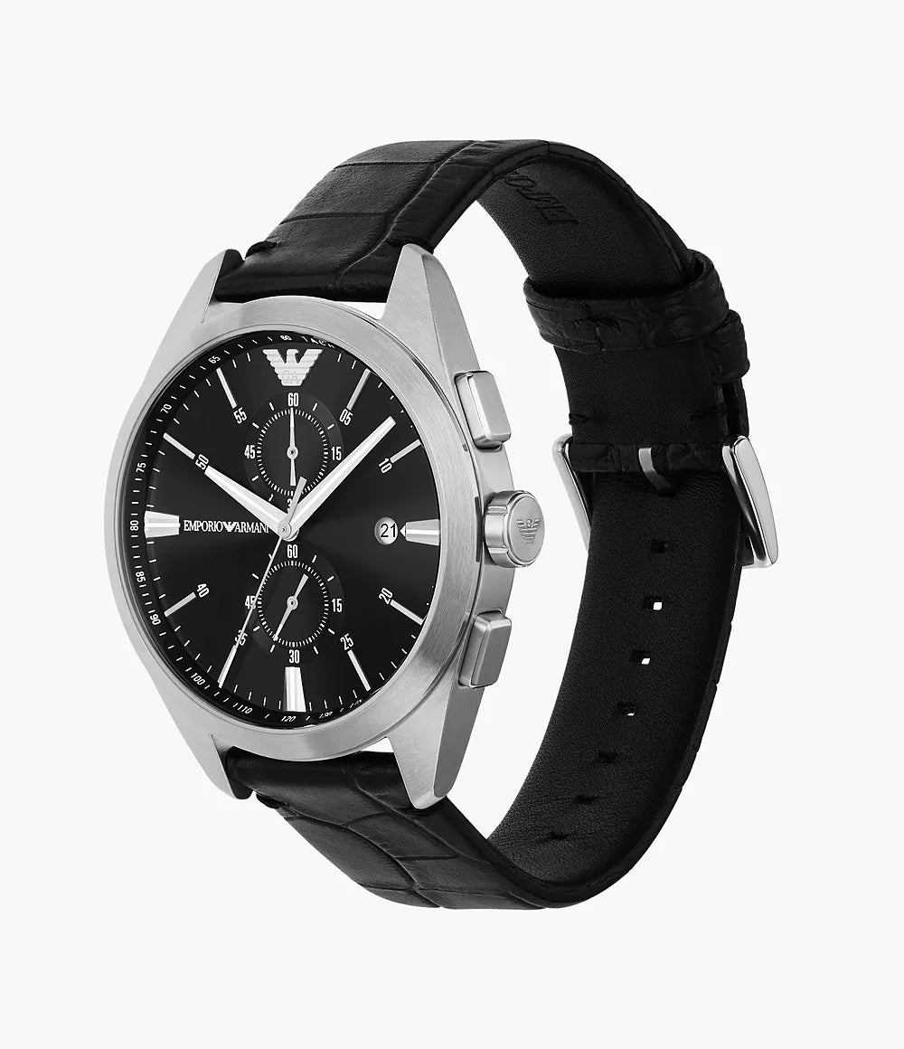 Emporio Armani Chronograph Black Leather Watch AR11542