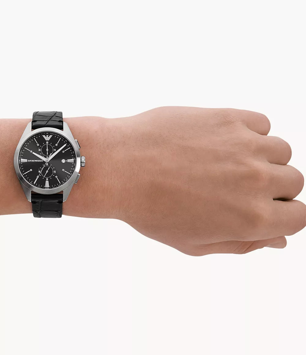 Emporio Armani Chronograph Black Leather Watch AR11542