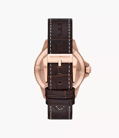 Emporio Armani Three-Hand Date Brown Leather Watch AR11556