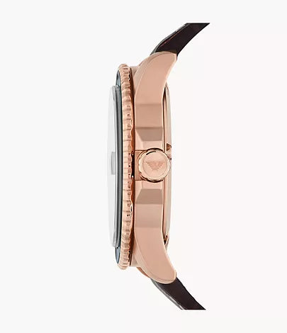 Emporio Armani Three-Hand Date Brown Leather Watch AR11556