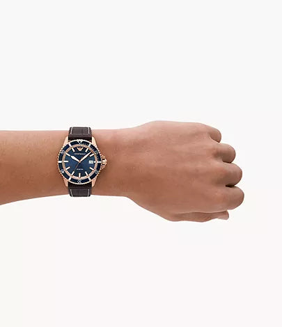 Emporio Armani Three-Hand Date Brown Leather Watch AR11556