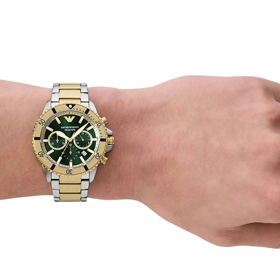 Emporio Armani Men’s Quartz Two-tone Stainless Steel Green Dial 43mm Watch AR11586