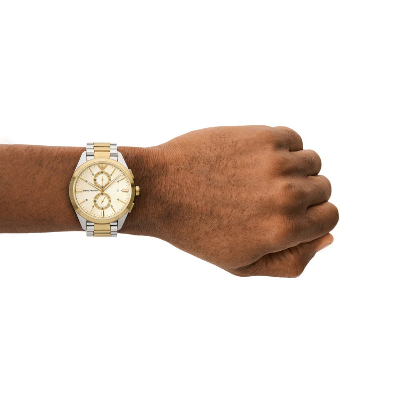 Emporio Armani Stainless Steel and Yellow Gold Tone Chronograph Men’s WatchAR11605
