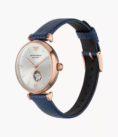 Three-Hand Blue Leather Watch AR60020