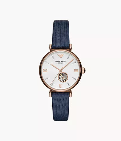 Three-Hand Blue Leather Watch AR60020