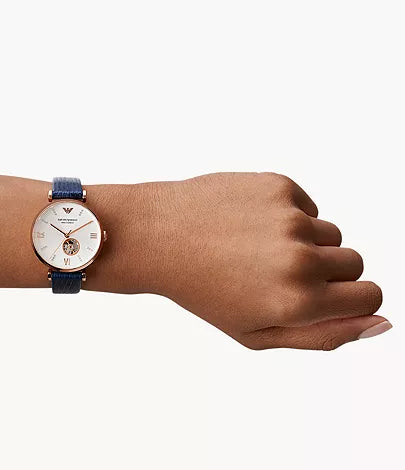 Three-Hand Blue Leather Watch AR60020