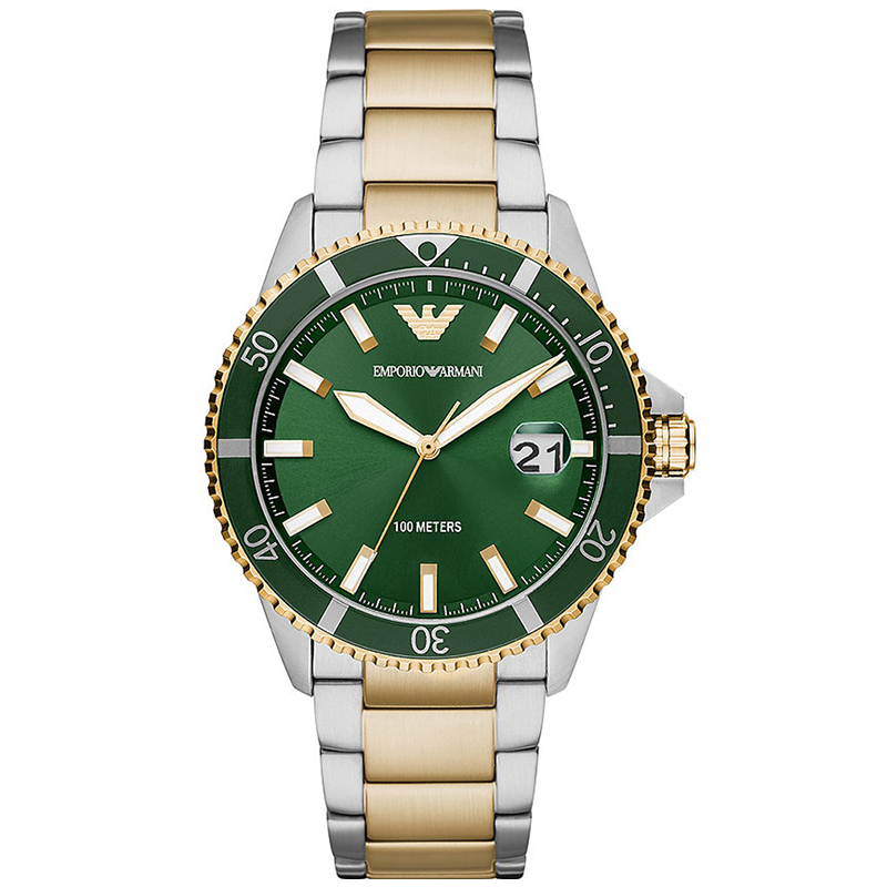 Emporio Armani Men’s Quartz Two-tone Stainless Steel Green Dial 42mm Watch AR80063