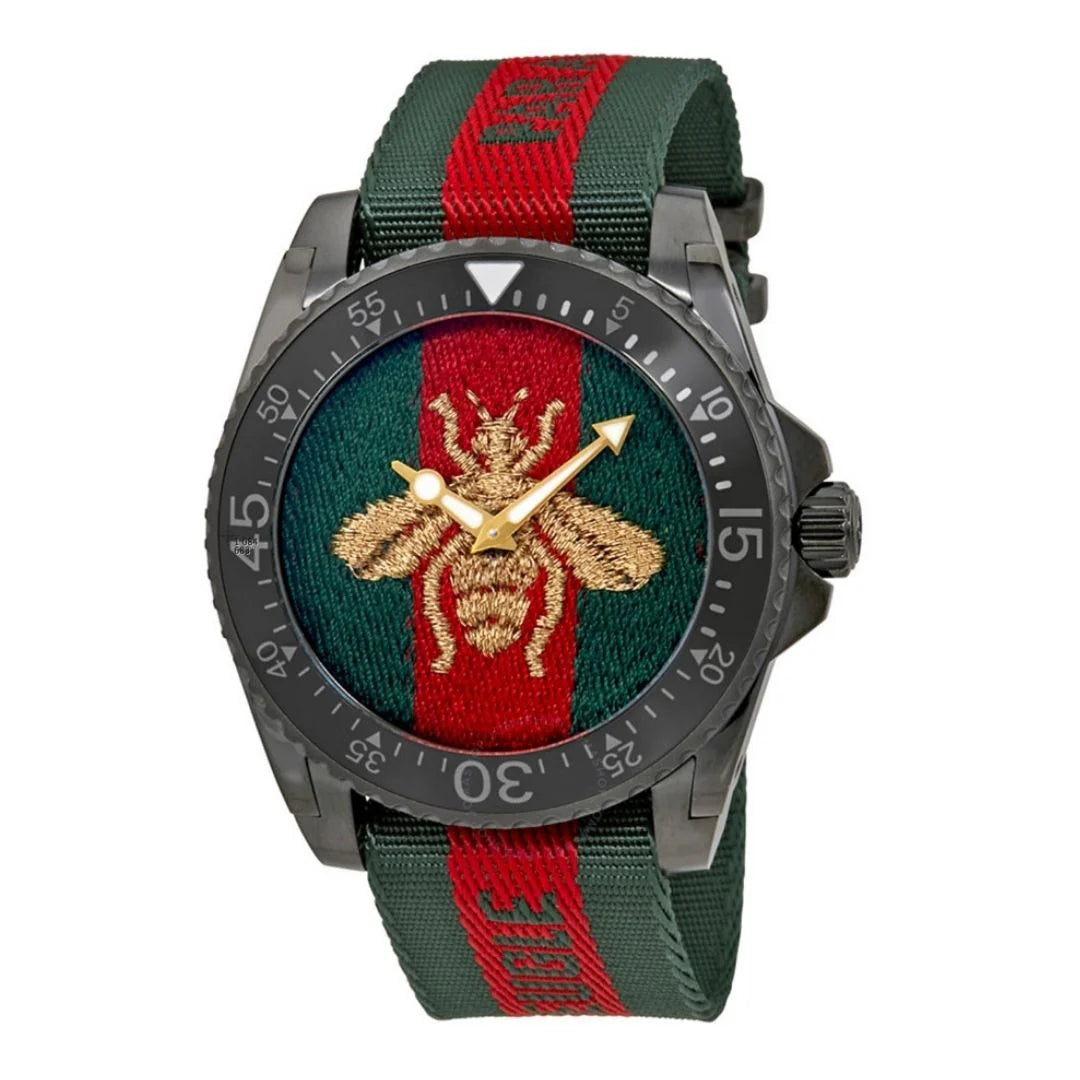 Gucci Dive Green and Red Dial and Strap Men's Watch YA136216