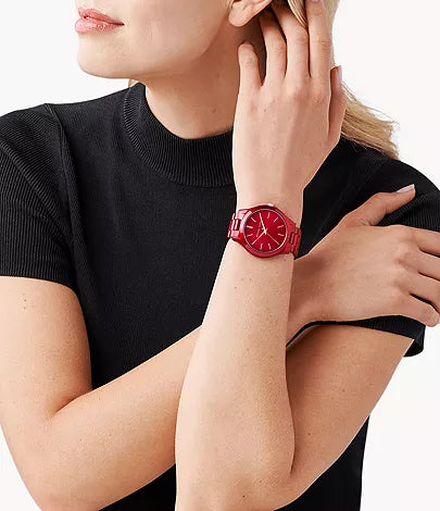Michael Kors Women's Slim Runway Three-Hand Red-coated Steel Watch mk3895