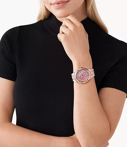 Michael Kors Lennox Three-Hand Rose Gold-Tone Stainless Steel Watch MK6992