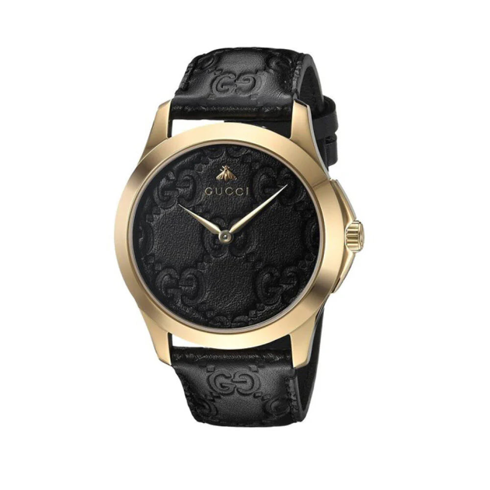 Gucci G Timeless Black Leather Black Dial Quartz Watch for Ladies - YA1264034