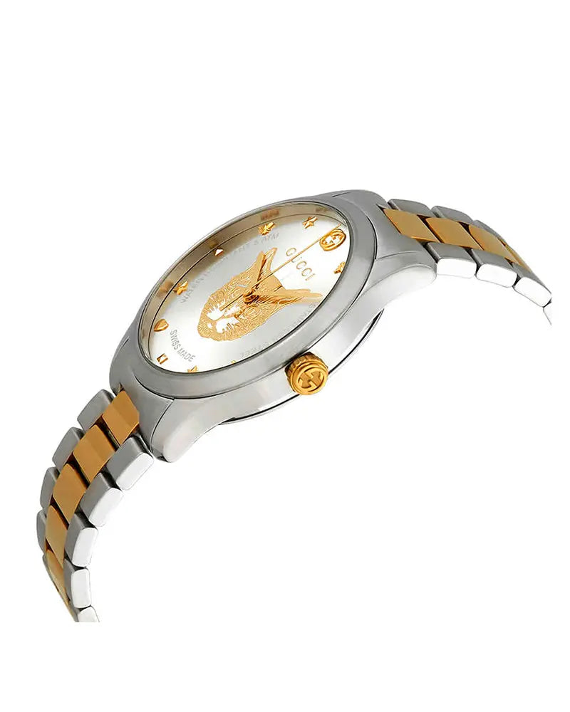 Gucci G-Timeless Silver/Gold Stainless Steel Quartz Silver (Tiger Face) Dial Silver/Gold Steel Bracelet Watch