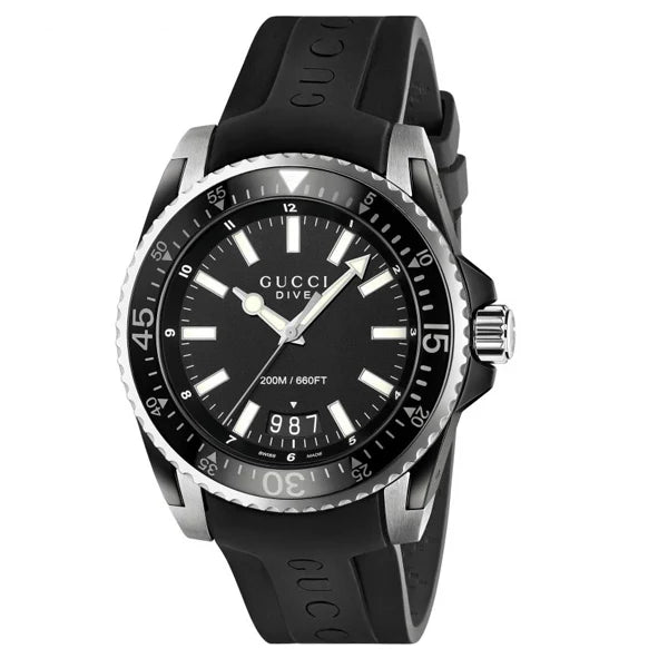 Gucci Dive Analog Quartz Black Dial Black Rubber Strap Watch For Men - YA136204