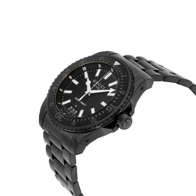 Gucci Dive Quartz Black Dial Black Steel Strap Watch For Men - YA136205