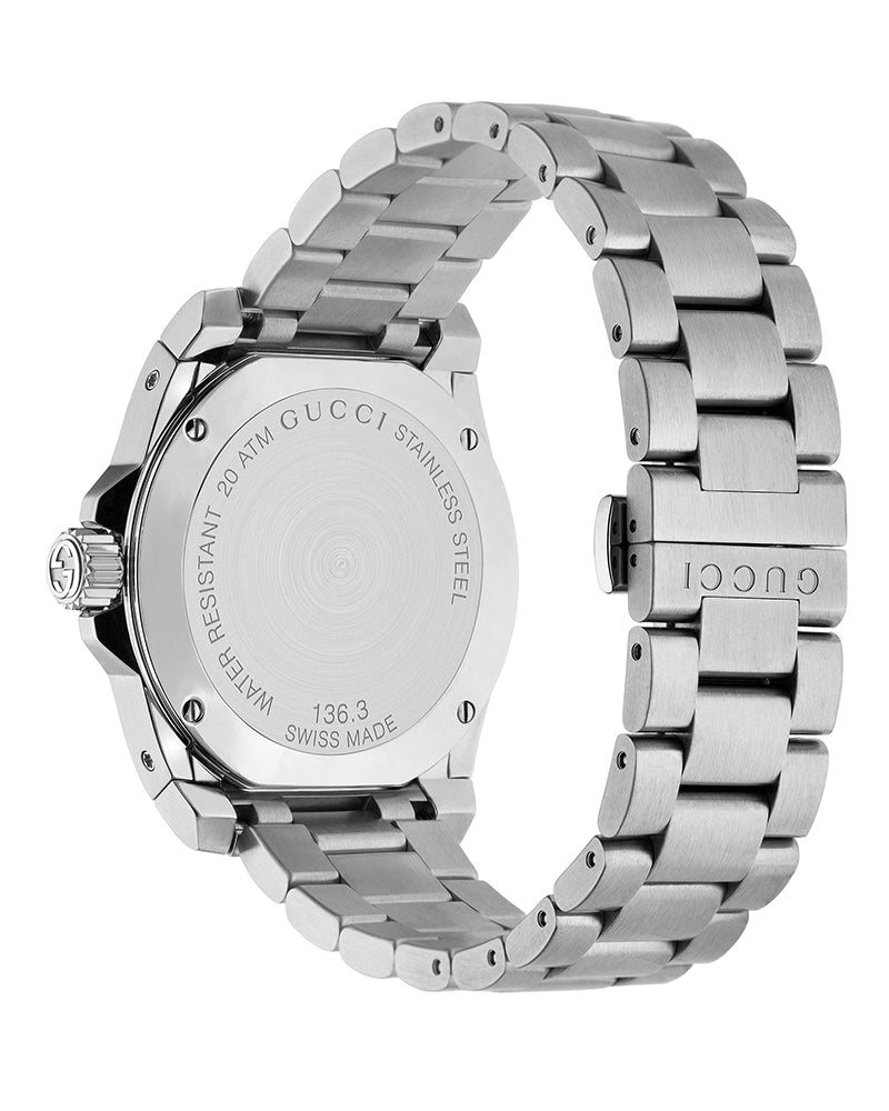 Gucci Dive Mens Silver Stainless Steel Quartz Black Dial Silver Stainless Steel Bracelet Watch