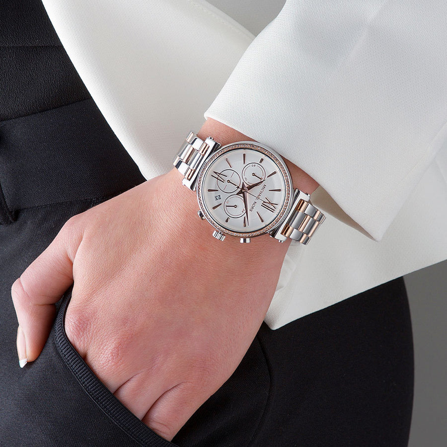 Michael Kors Women’s Chronograph Quartz Stainless Steel White Dial 39mm Watch MK6558