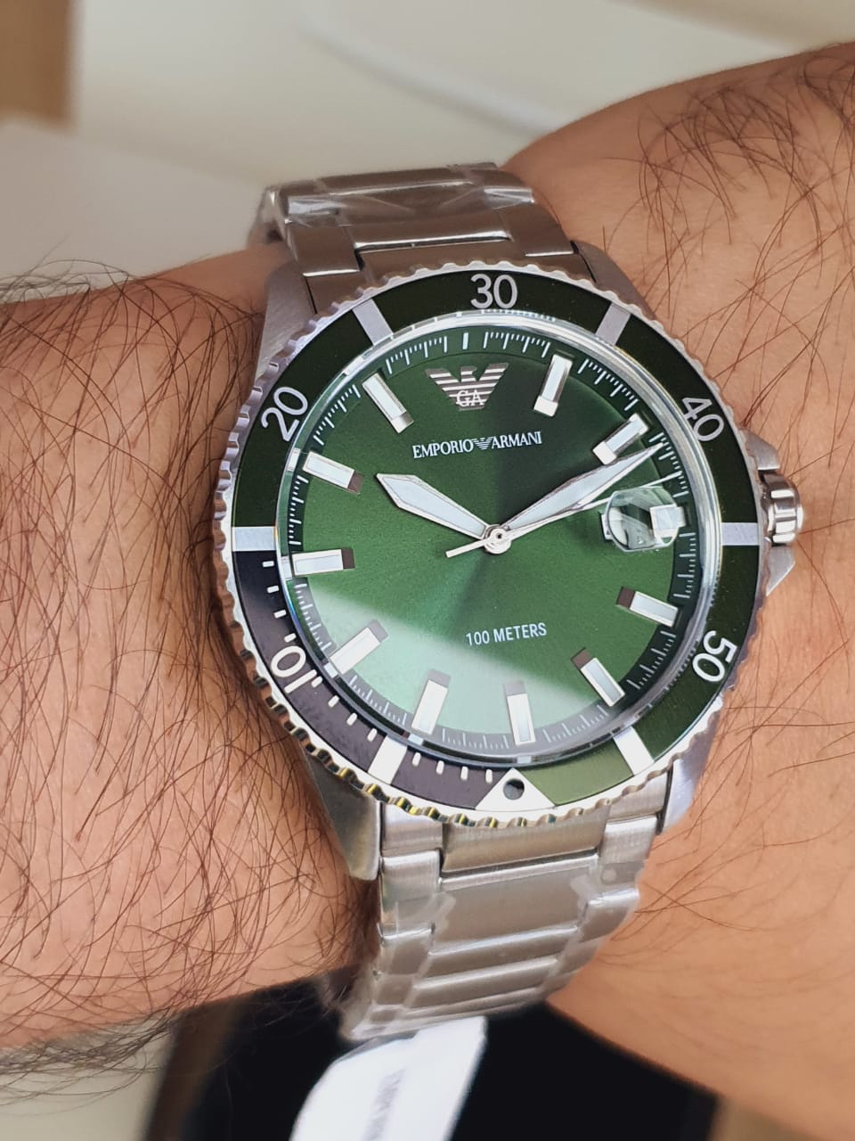 Emporio Armani Men’s Quartz Stainless Steel Green Dial 42mm Watch AR11338