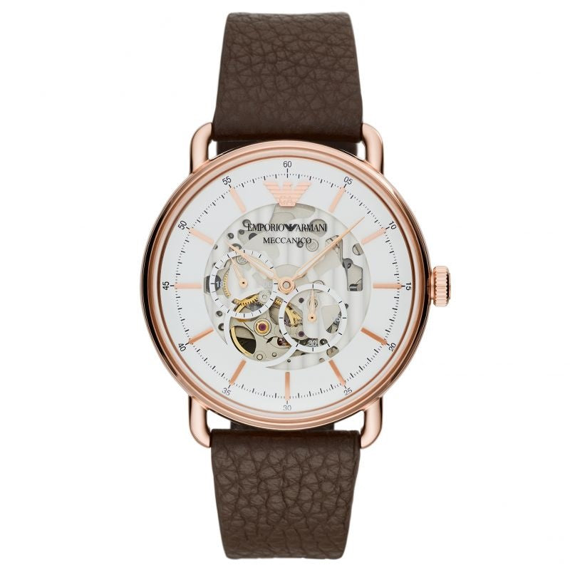 Emporio Armani Men’s Automatic Leather Strap White Dial 43mm Watch AR60027