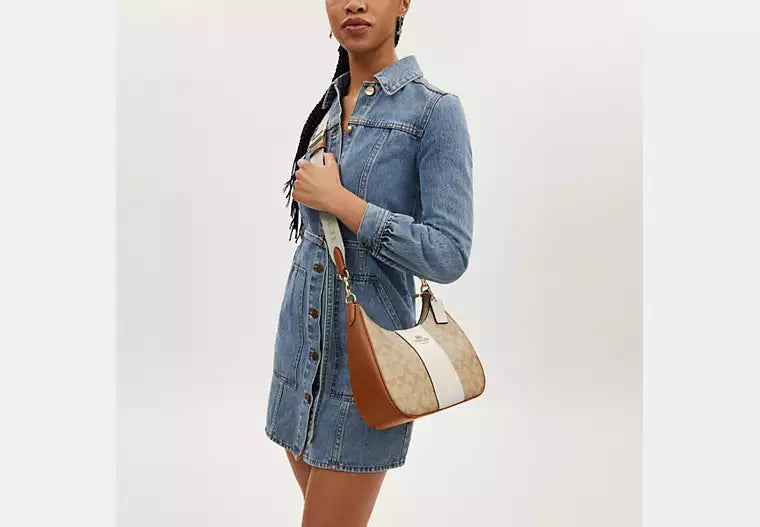 Teri Hobo Bag In Signature Canvas With Stripe