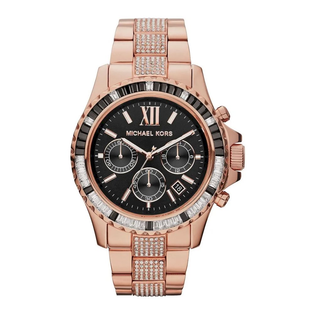 Michael Kors Women's Chronograph Everest Rose Gold Tone Black Dial 40mm Watch MK5875
