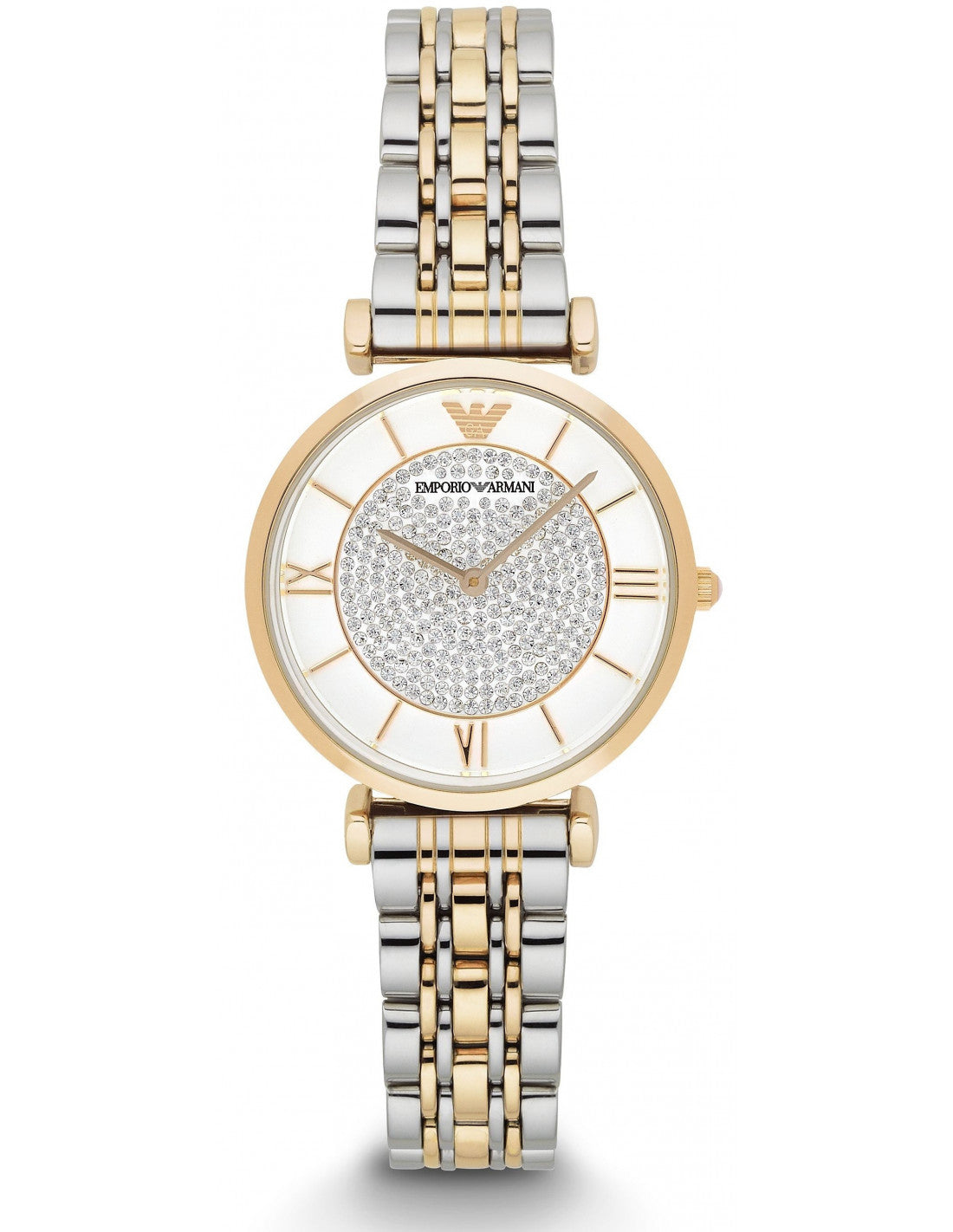 Emporio Armani Women’s Analog Two Tone Stainless Steel White Dial 32mm Watch AR8031