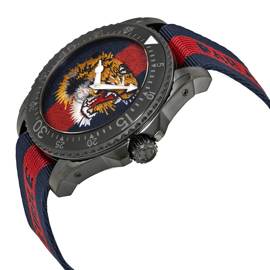 Gucci dive tiger embroidered dial men's watch ya136215