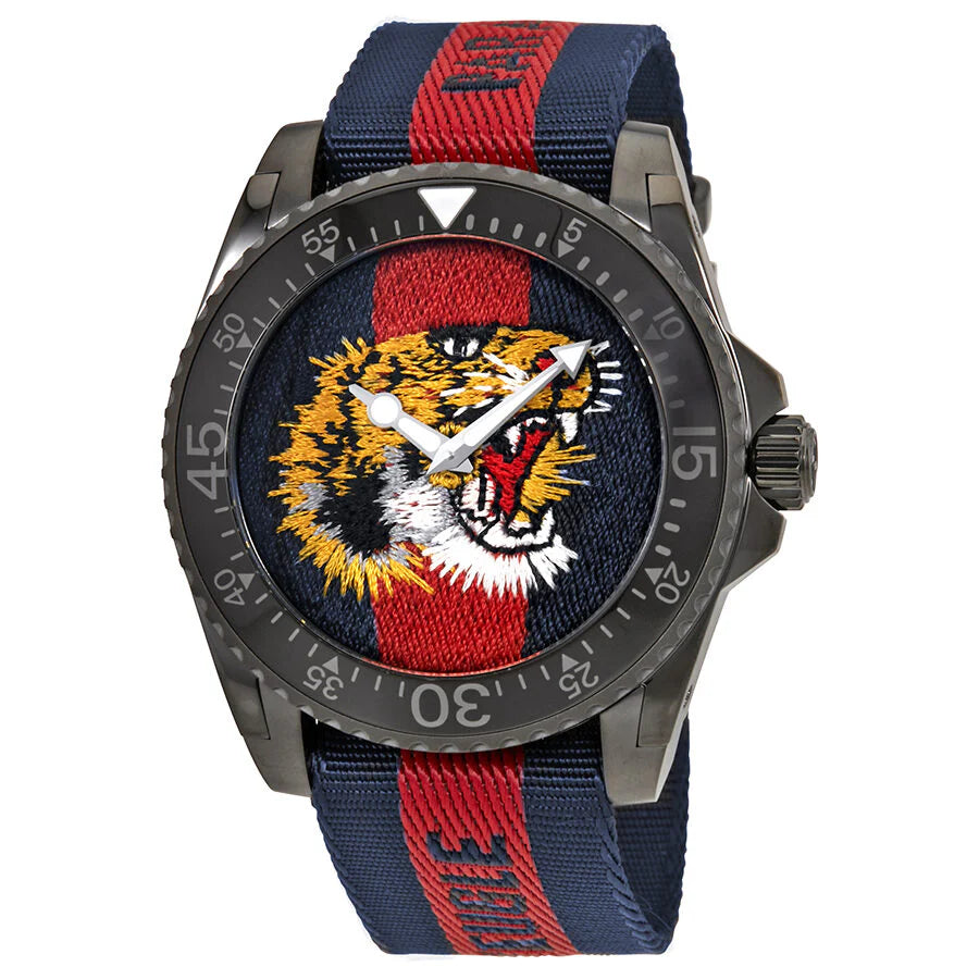Gucci dive tiger embroidered dial men's watch ya136215