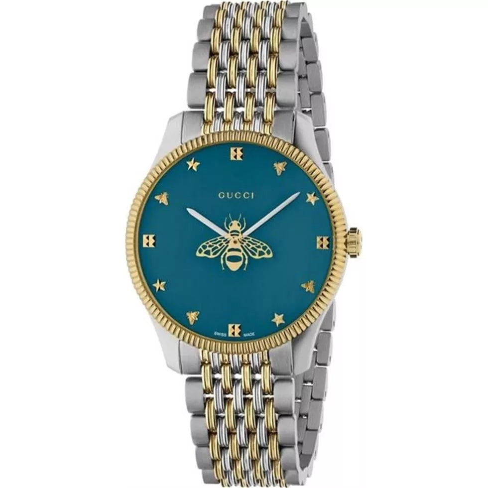 GUCCI G-Timeless 36MM SS Blue Dial Two-Tone Women's Watch