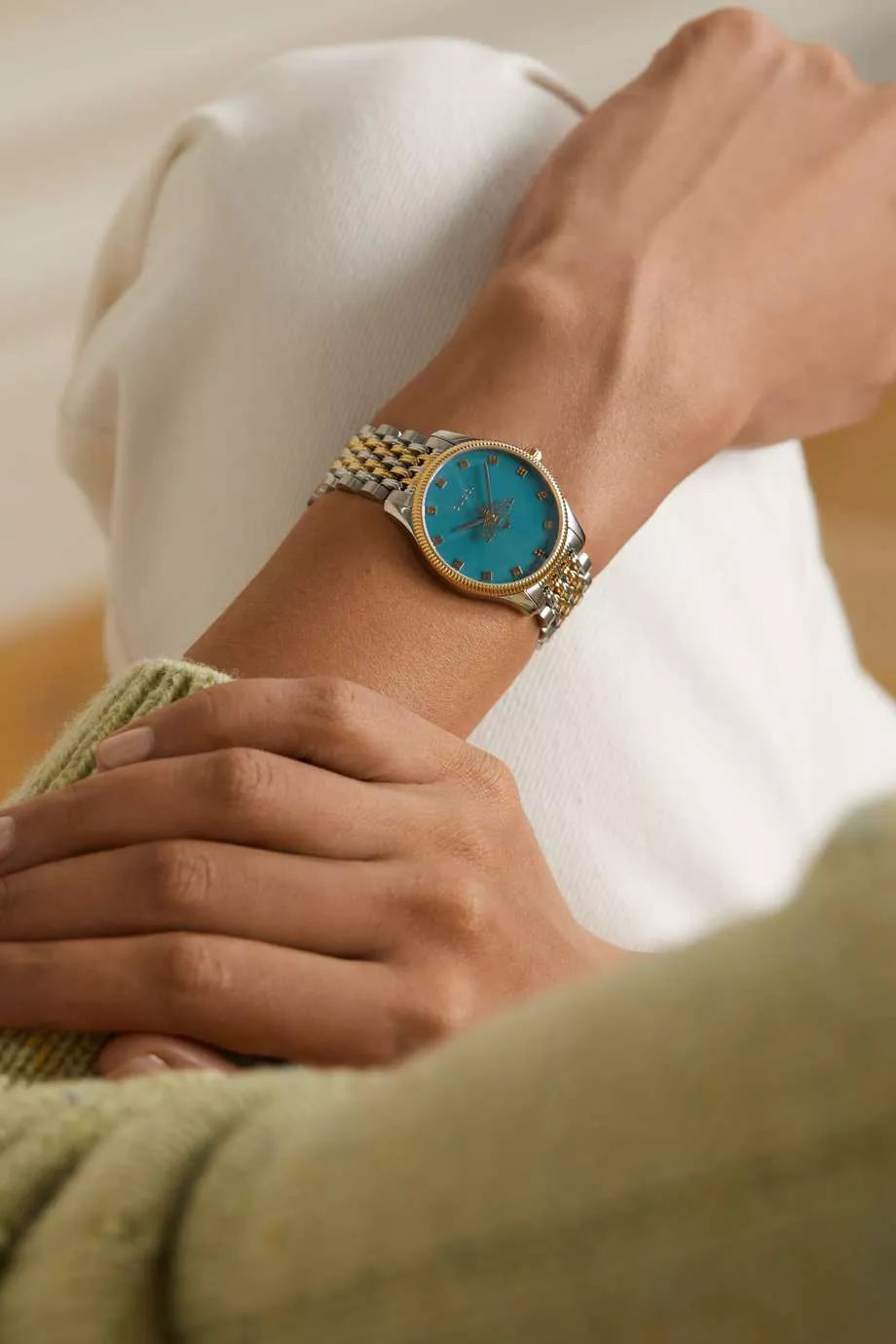 GUCCI G-Timeless 36MM SS Blue Dial Two-Tone Women's Watch