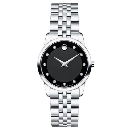 Movado Women’s Quartz Swiss Made Stainless Steel Black Dial 28mm Watch 0606858