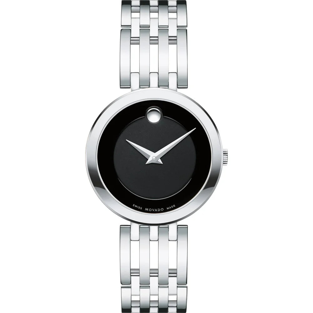 Movado Women’s Quartz Swiss Made Stainless Steel Black Dial 28mm Watch 0607051