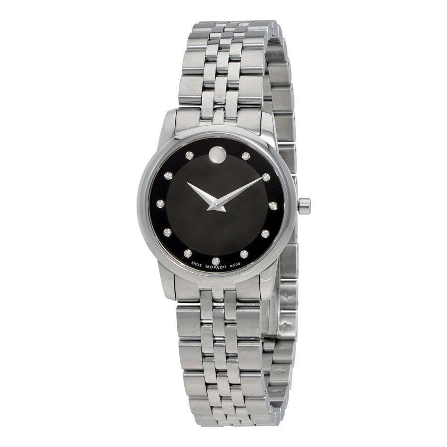 Movado Women’s Quartz Swiss Made Stainless Steel Black Dial 28mm Watch 0606858