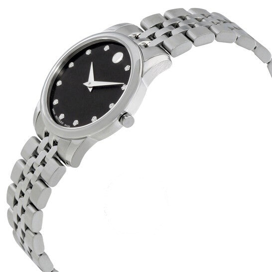 Movado Women’s Quartz Swiss Made Stainless Steel Black Dial 28mm Watch 0606858